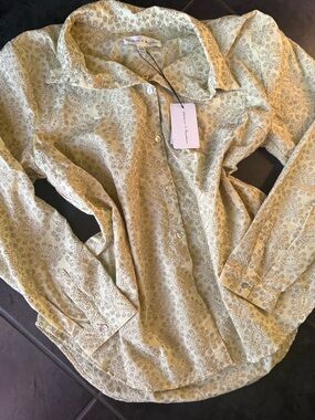 Chelsea and Theadore boho shabby chic Cotton embroidery light lime blouse XL